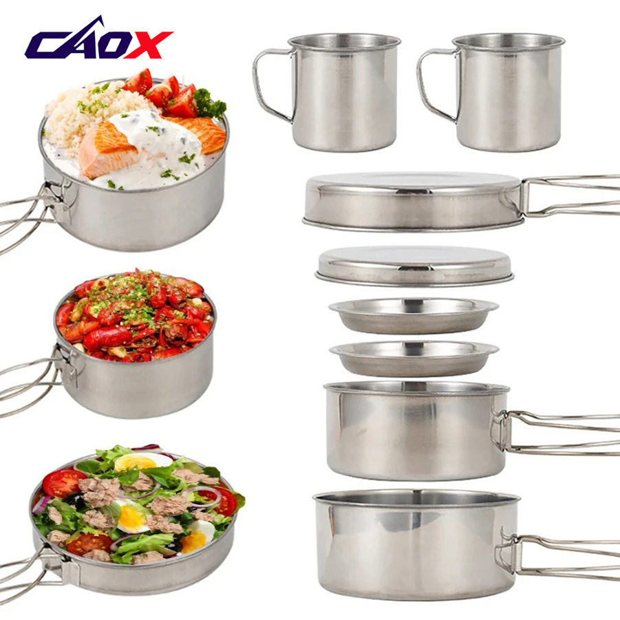 Camping Cooking Ware Set - CAOX 8pcs/Set Camping Cookware Mess Kit