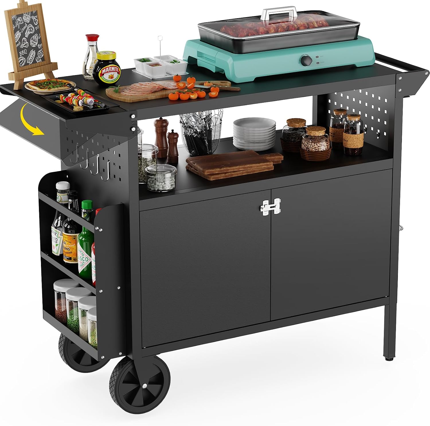 Camping Cooking Grill - Outdoor Grill Cart Table With Storage