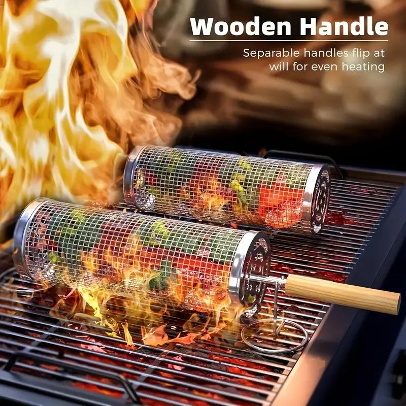 Camping Cooking Grill - Stainless Steel BBQ Grill Basket, Round