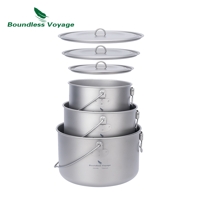 Camping Cooking Ware Set - Boundless Voyage Titanium Pot Camping Cookware