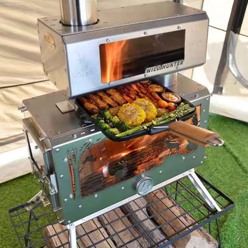 Camping Cooking Stove - Camping Firewood Stove 2-Side Fire Observation