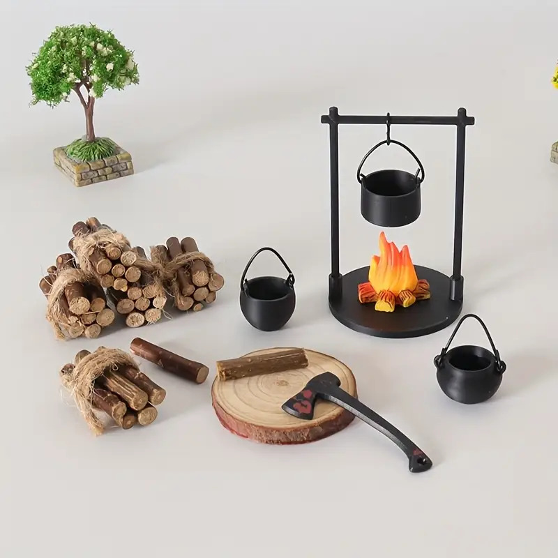 Camping Cooking Utilities - Mini Campfire Hanging Stove Pot Dollhouse