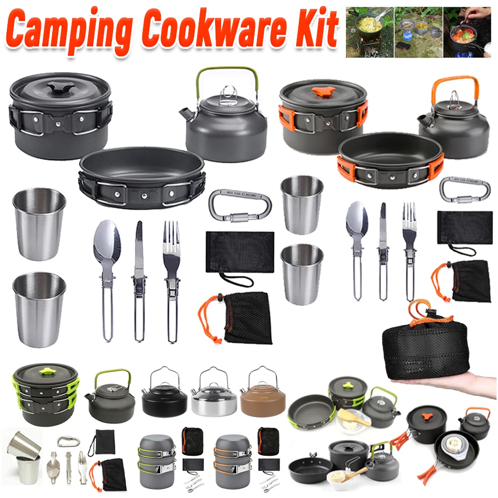 Camping Cooking Set Compact - Camping Cookware Kit Kettle Pot Pan