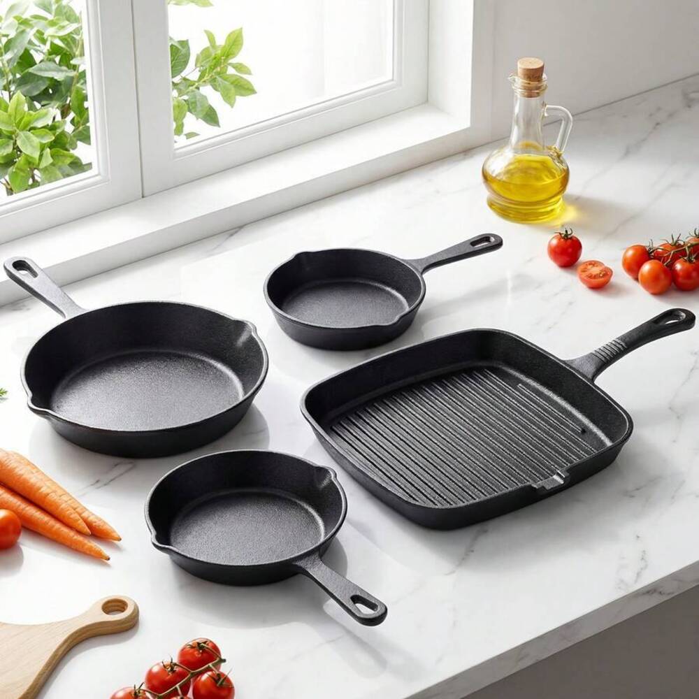 4-Piece Cast Iron Cookware Set - Camping Cooking Ware Set recension och pris