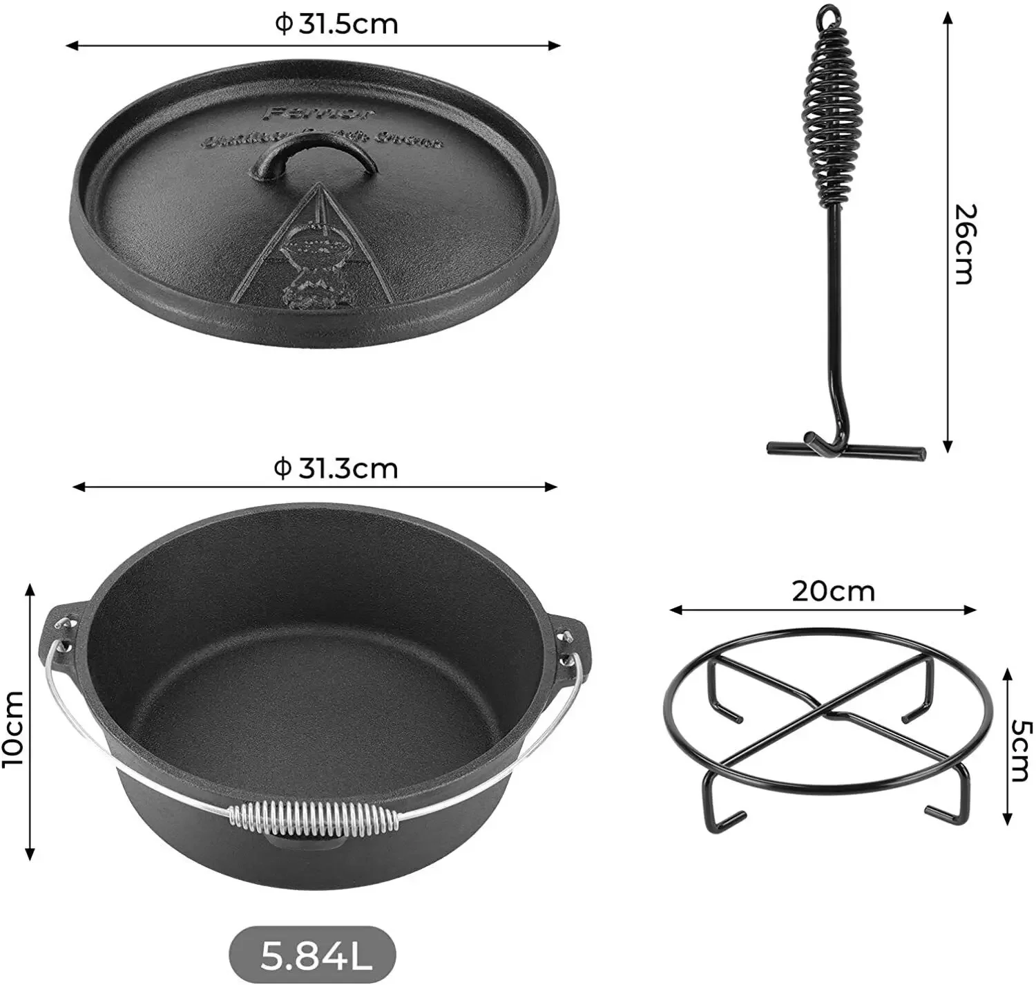 Femor Dutch Oven Cast Iron 5,8 - Camp Dutch Oven Cast recension och pris