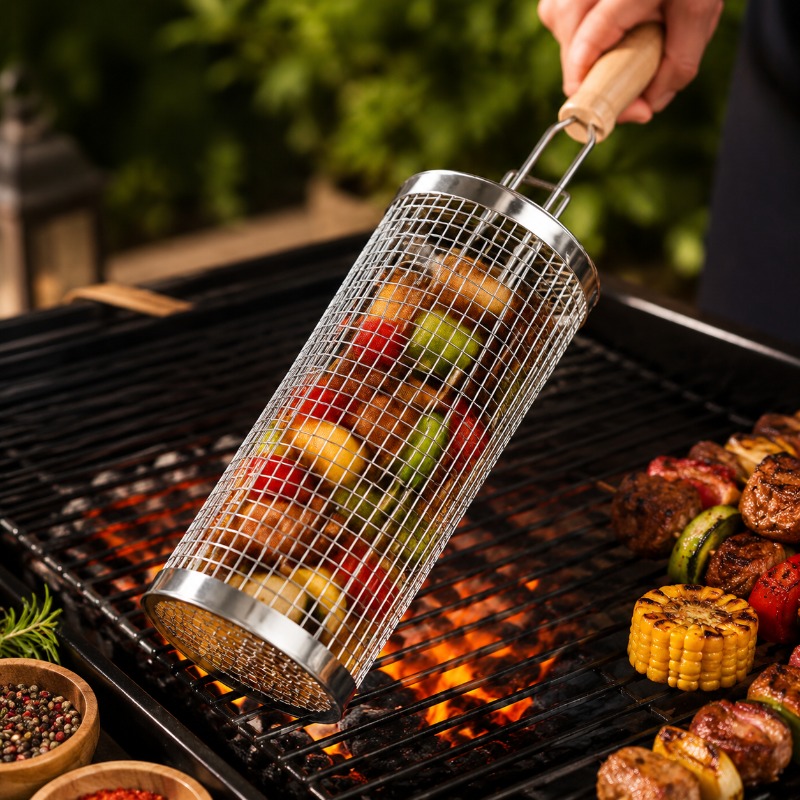 Round Barbecue Grill Basket Se - Camping Cooking Grill recension och pris