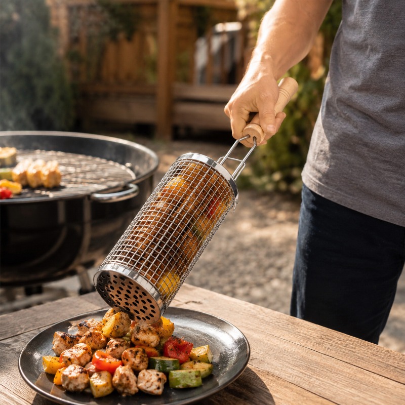 Round Barbecue Grill Basket Se - Camping Cooking Grill recension och pris