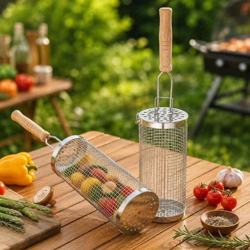 Round Barbecue Grill Basket Se - Camping Cooking Grill recension och pris